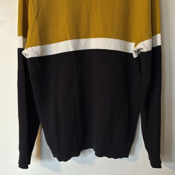 Magaschoni Men's Colorblock Crewneck‎ Sweater Mustard Black Cotton Blend SMALL - Picture 5 of 6